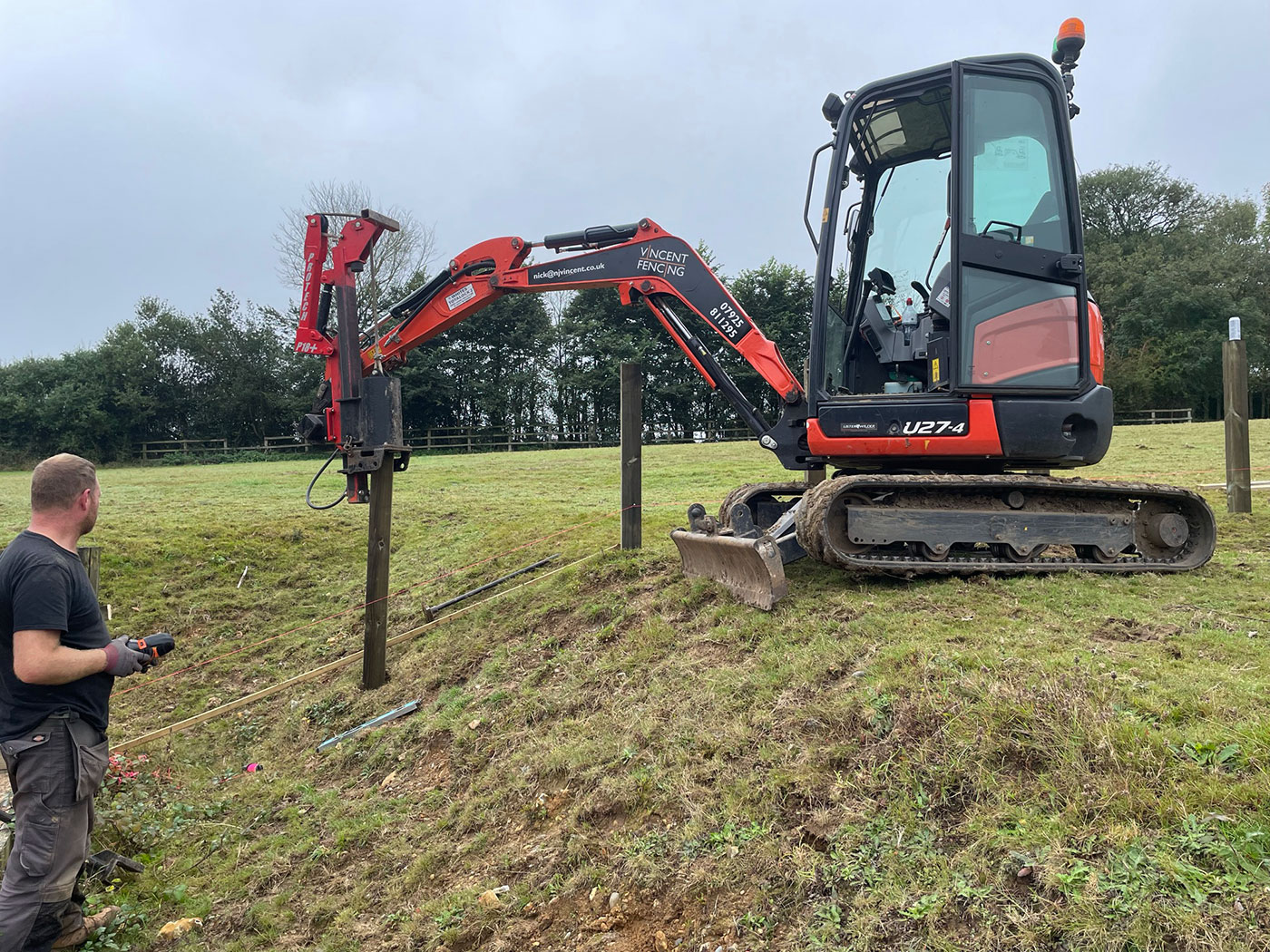 Kubota with post knocker in use by Vincent Fencing